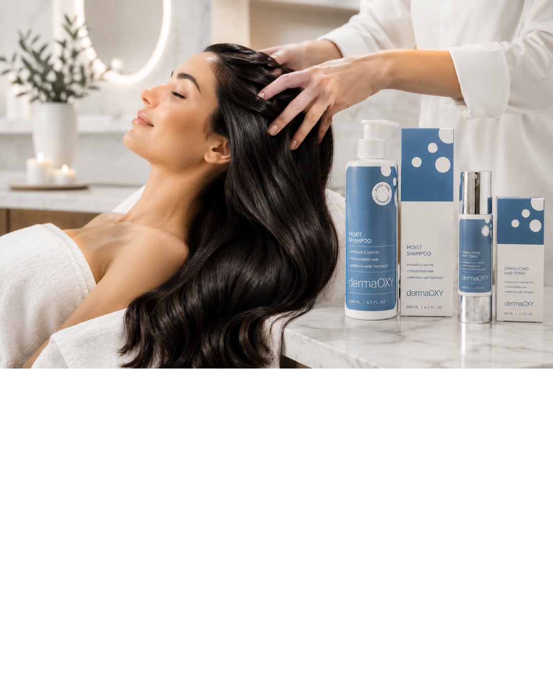 Soin capillaire DermaOXY en cabine avec la gamme professionnelle